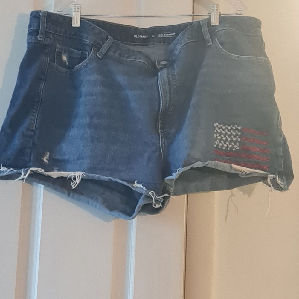 Old Navy Blue Distressed Denim Shorts with Flag Patch